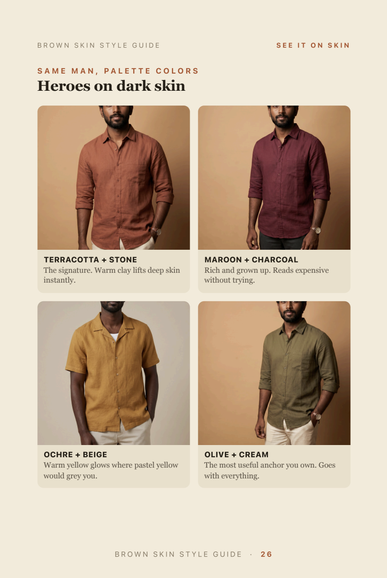 Heroes on dark skin — same man, palette colours