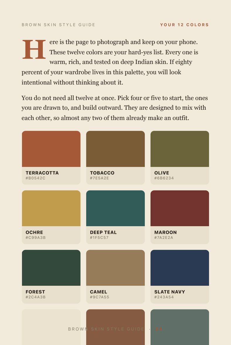 Your 12 colours, with hex swatches